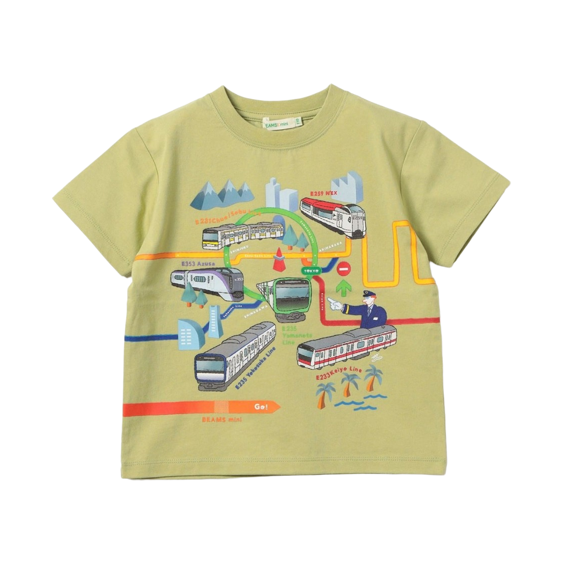 45-08-0073-443 (Kids) Beams Mini x Hitohisa Isogai JR Conventional Line T-shirt Light Green