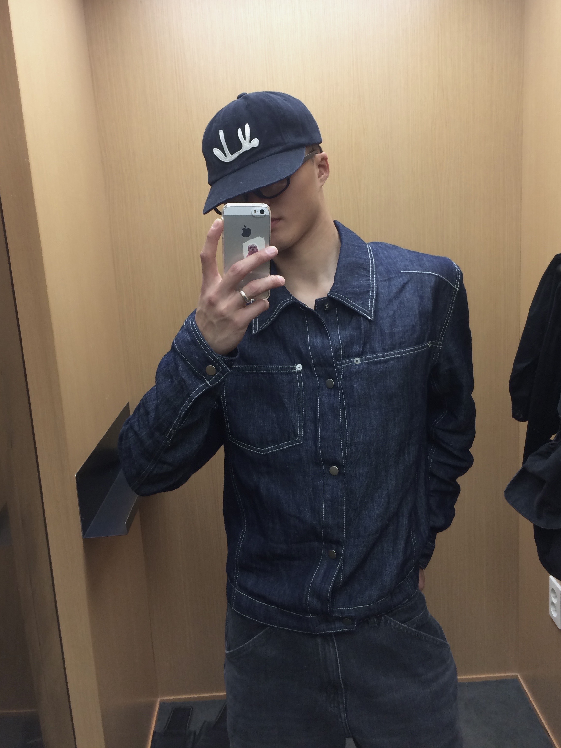 CHOWOO Incision Double Knee Carpenter Pants Washed Black, CHOWOO Linen Engineered Jacket Indigo 착용 스타일 - 4