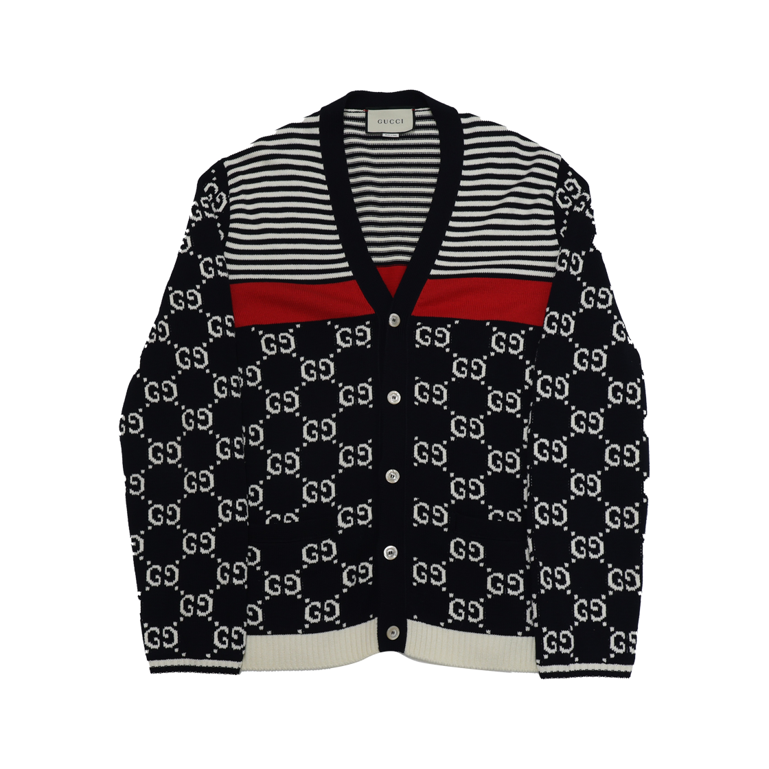 ITML4KIGJ47T Gucci 523048 Jacquard Stripe V-Neck Cardigan