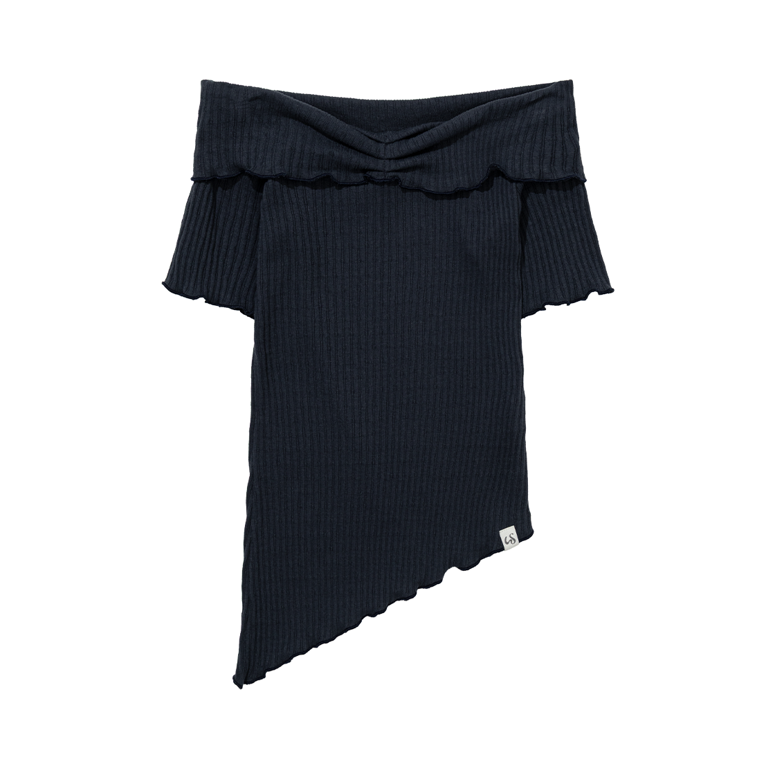 MID076 UGLYSHADOW Asymmetric Rib Off-Shoulder Tee Navy