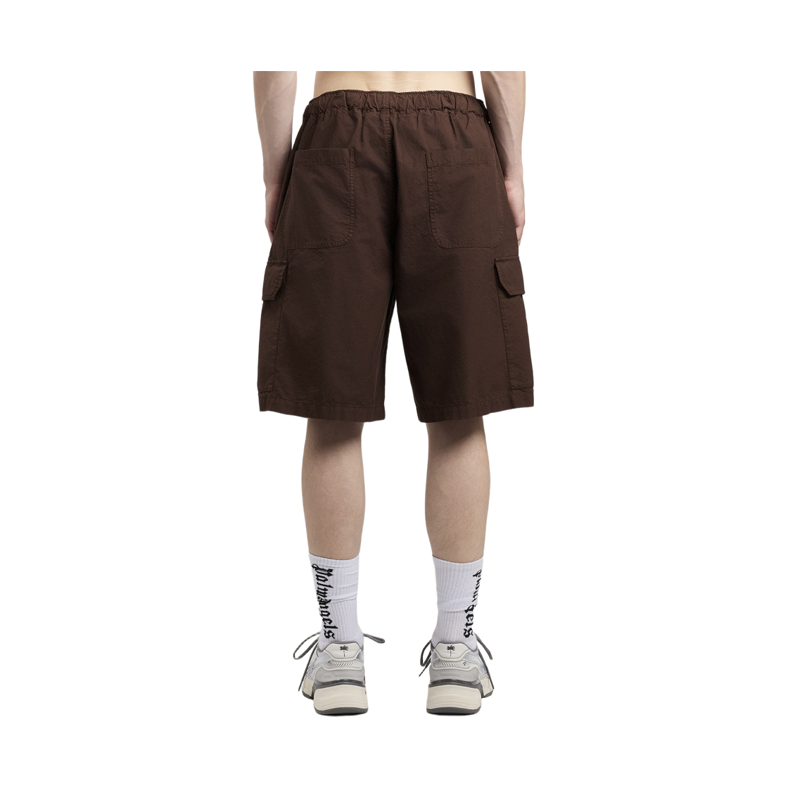 팜엔젤스 커브드 로고 루즈 카고 쇼츠 - 브라운 오프 화이트(Palm Angels Curved Logo Loose Cargo Shorts - Brown Off White) - 4