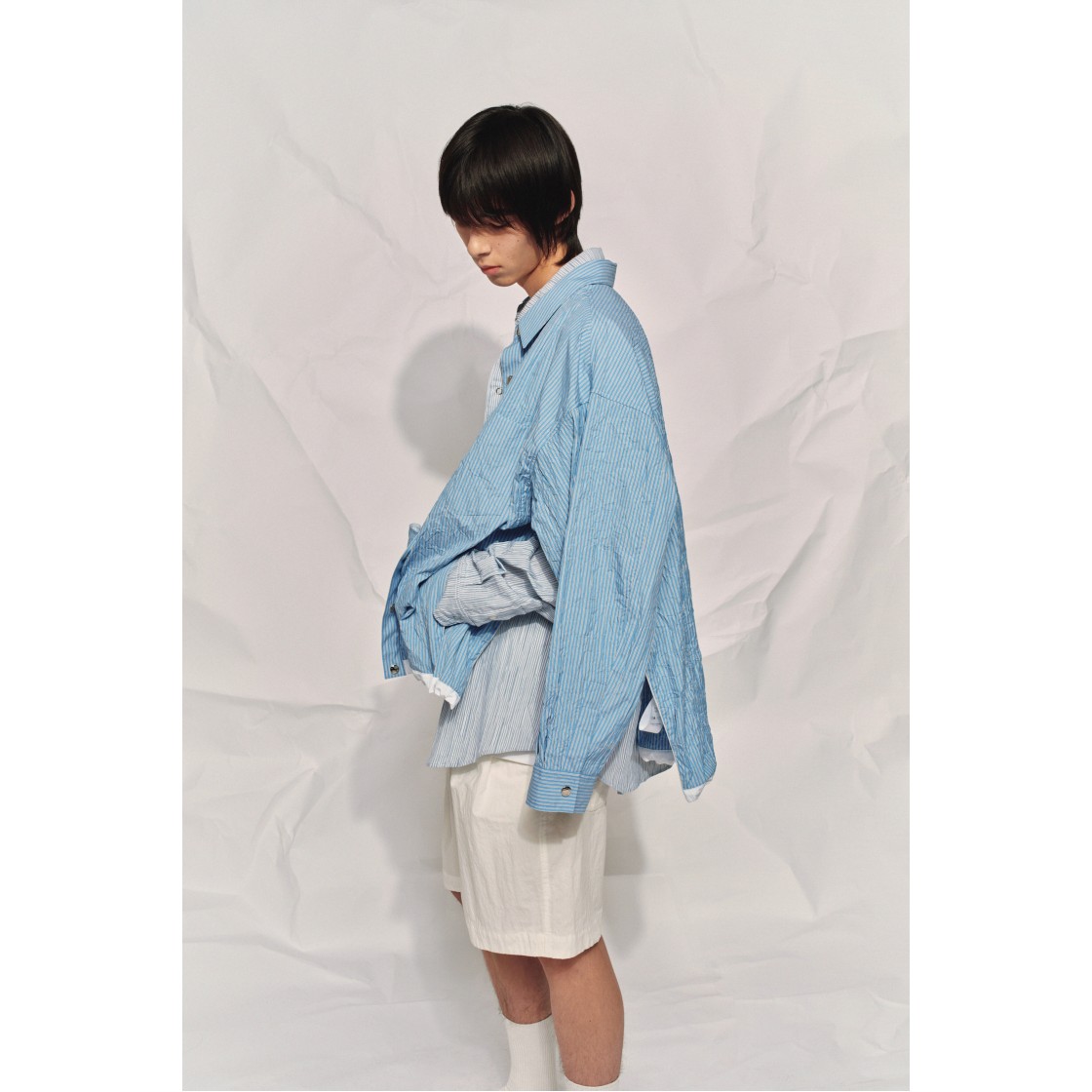 이로 스트라이프 크리즈 유틸리티 셔켓 라이트 블루(Iro Stripe Crease Utility Shacket Light Blue) - 2