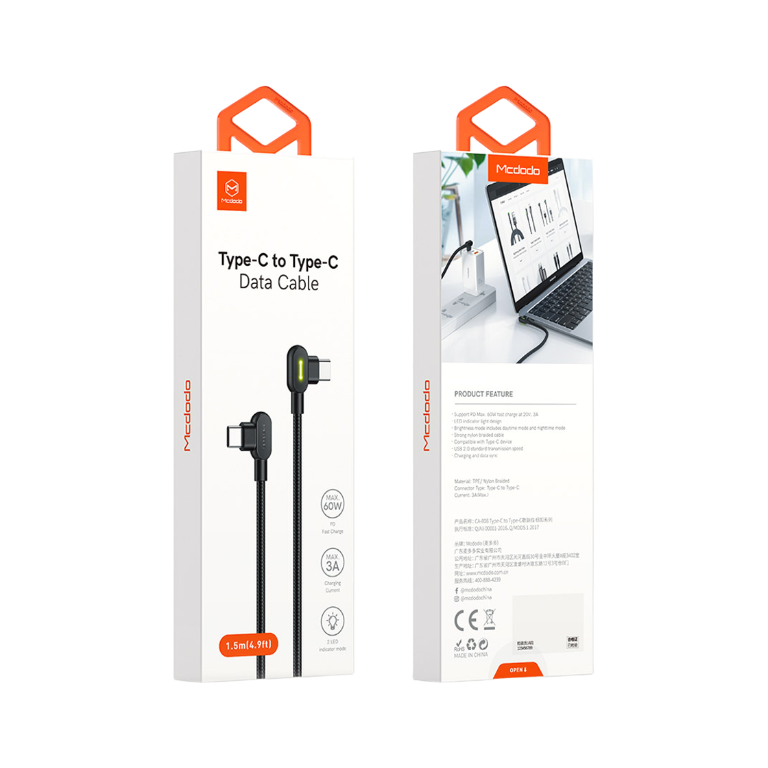 맥도도 90도 라이트 C타입 to C타입 PD 고속충전 케이블 2m CA808(Mcdodo 90° Light C to C PD Fast Chaging Cable 2m CA808) - 5
