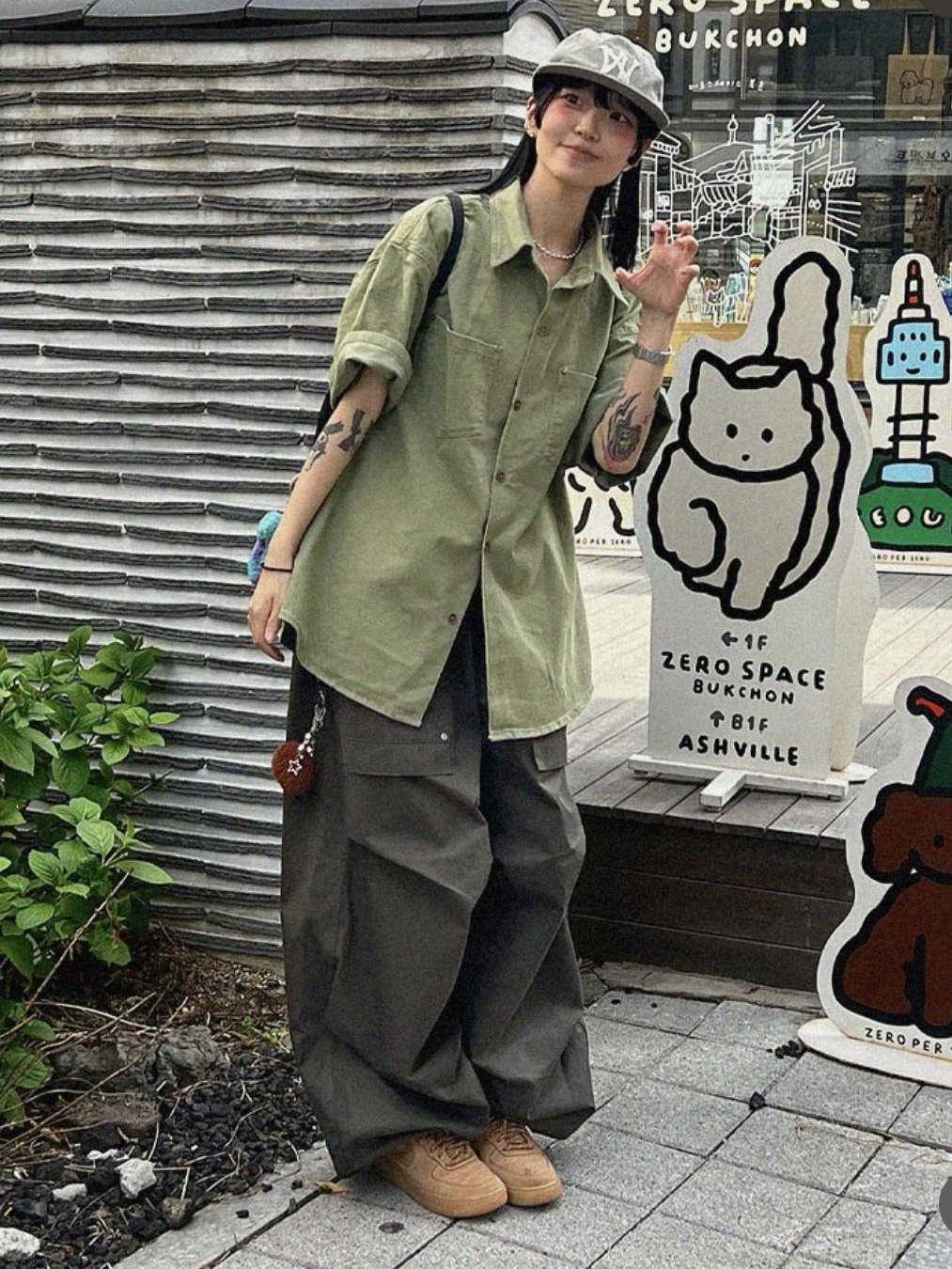 Aoiro 6-Panel Bone A/N Cap Olive, Nike Air Force 1 '07 WB Flax 착용 스타일 - 3