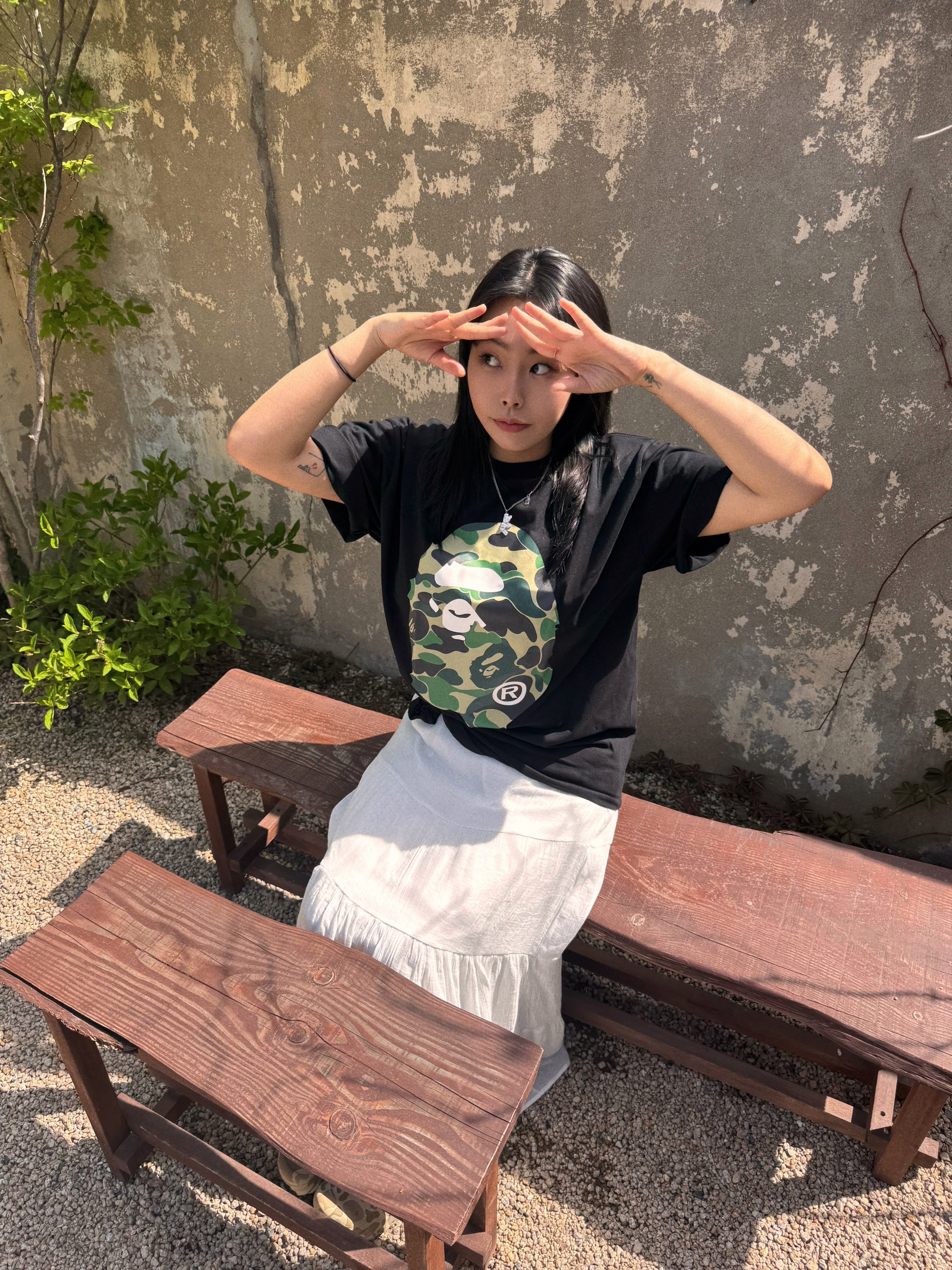 BAPE ABC Camo Big Ape Head T-Shirt Black Green, Heaven by Marc Jacobs Friendship Necklace Set Silver Ox (Set of 2) 착용 스타일 - 1