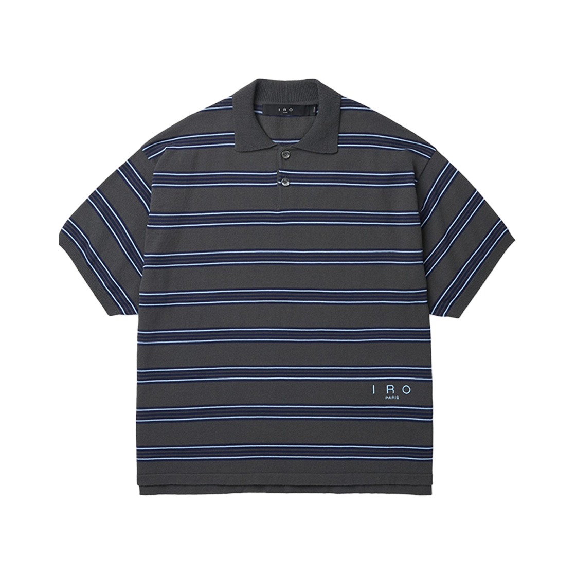 이로 마레 카라 스트라이프 테리 반팔 스웨터 다크 그레이(Iro Maree Collar Stripe Terry Short Sleeve Sweater Dark Gray) - 1