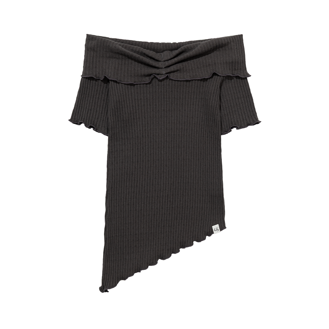 MID077 UGLYSHADOW Asymmetric Rib Off-Shoulder Tee Charcoal