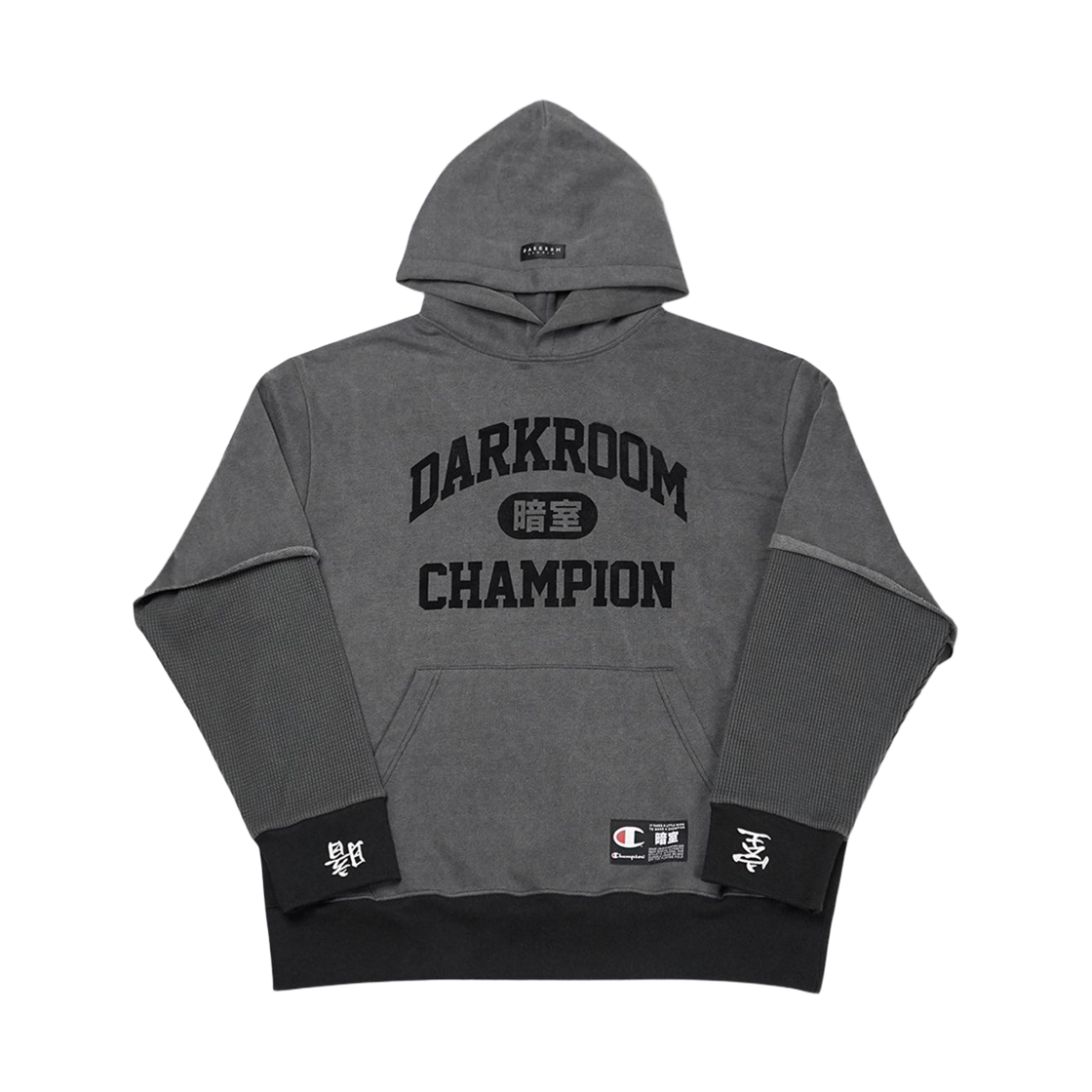 챔피온 x 다크룸 스튜디오 헤비웨이트 레이어드 후드 티셔츠 차콜(Champion x Darkr8m Studio Heavyweight Layered Hooded T-Shirt Charcoal)