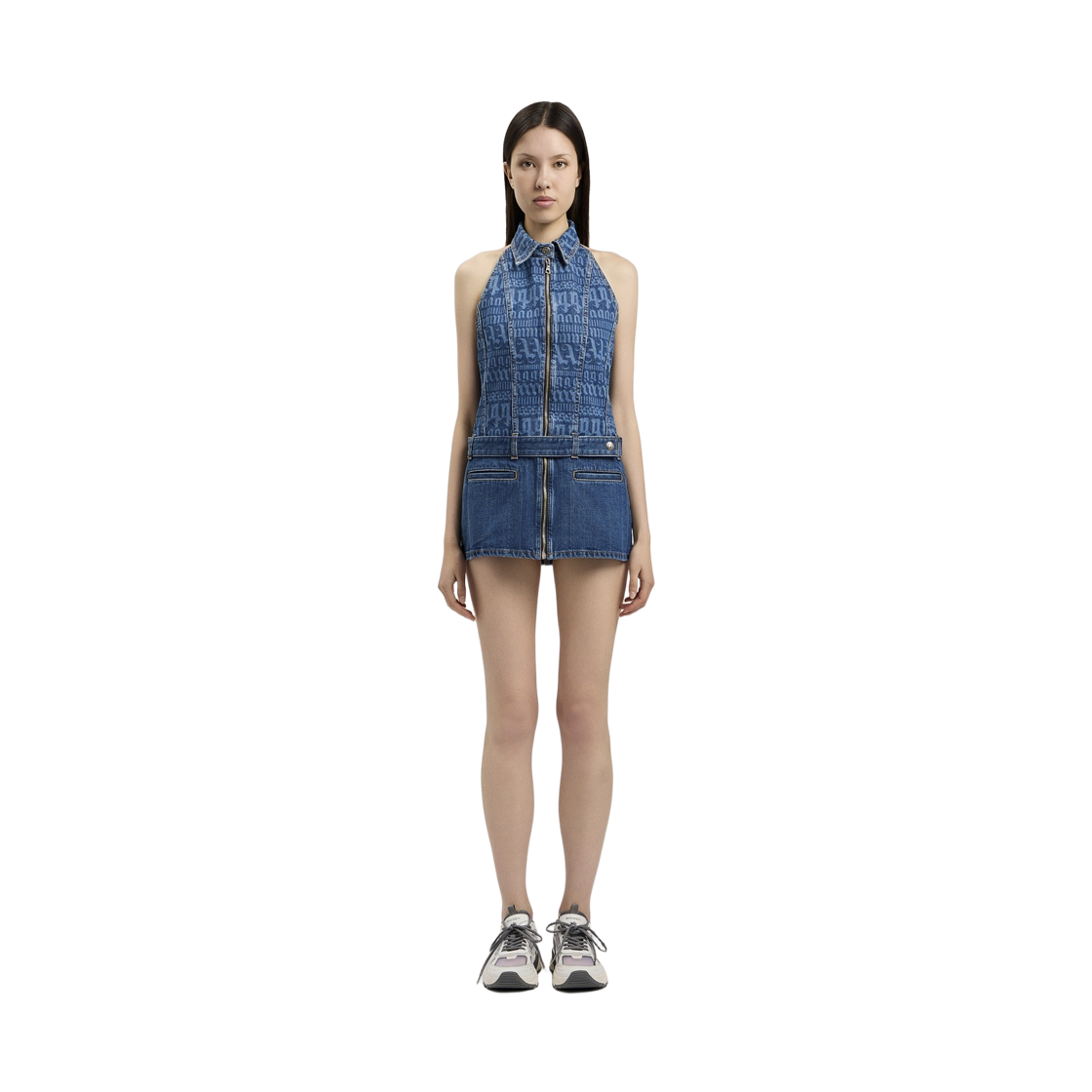 팜엔젤스 LW 올 오버 로고 데님 드레스 - 라이트 블루 오프 화이트(Palm Angels Lw Allover Logo Denim Dress - Light Blue Off White) - 2