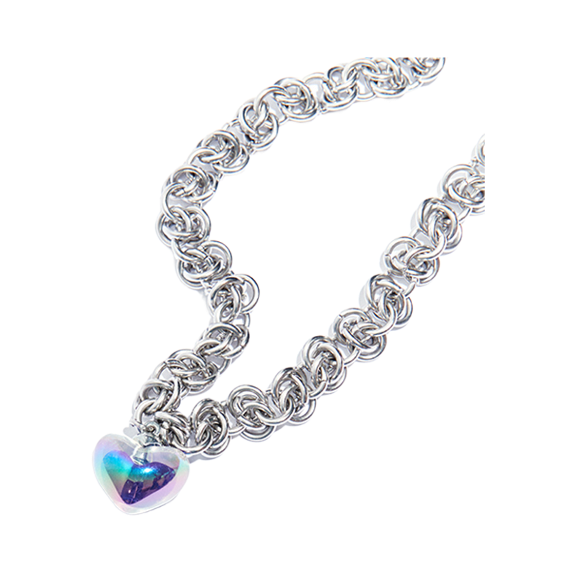 니로 세렌디피티 홀로그램 하트 비잔틴 체인 네클리스 #93(NiRO.SERENDiPiTY Hologram Heart Byzantine Chain Necklace #93) - 2
