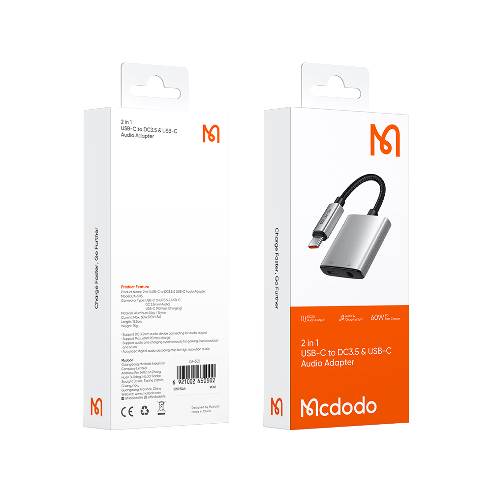 맥도도 C to C타입 충전+3.5mm AUX 오디오 듀얼젠더 CA505(Mcdodo Type-C to C PD Fast Charging + DC3.5mm Audio Adapter CA505) - 5