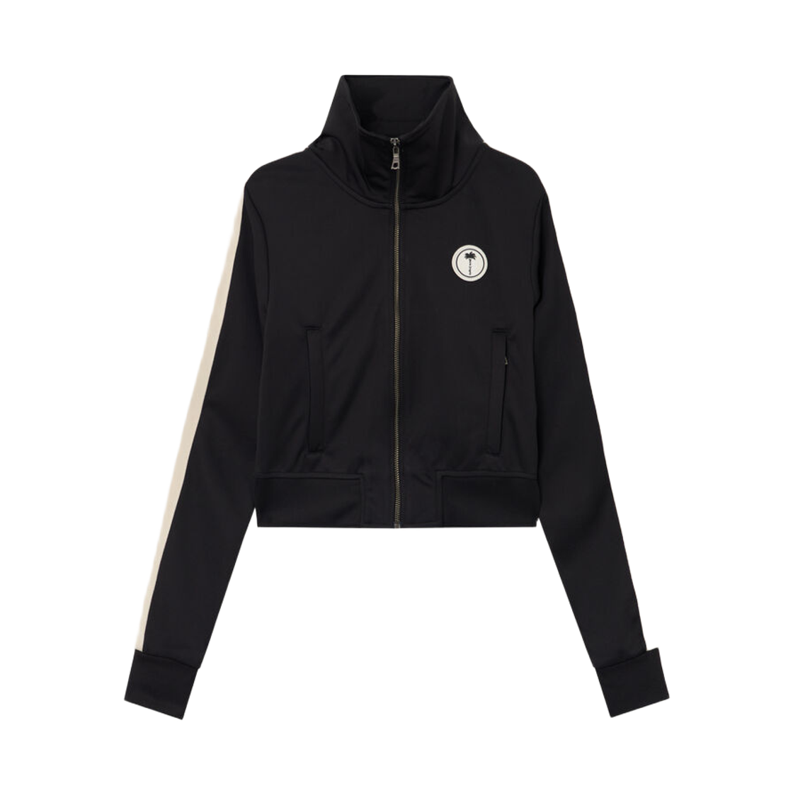 팜엔젤스 트리 로고 크롭 트랙 탑 - 블랙 오프 화이트(Palm Angels Tree Logo Cropped Track Top - Black Off White)