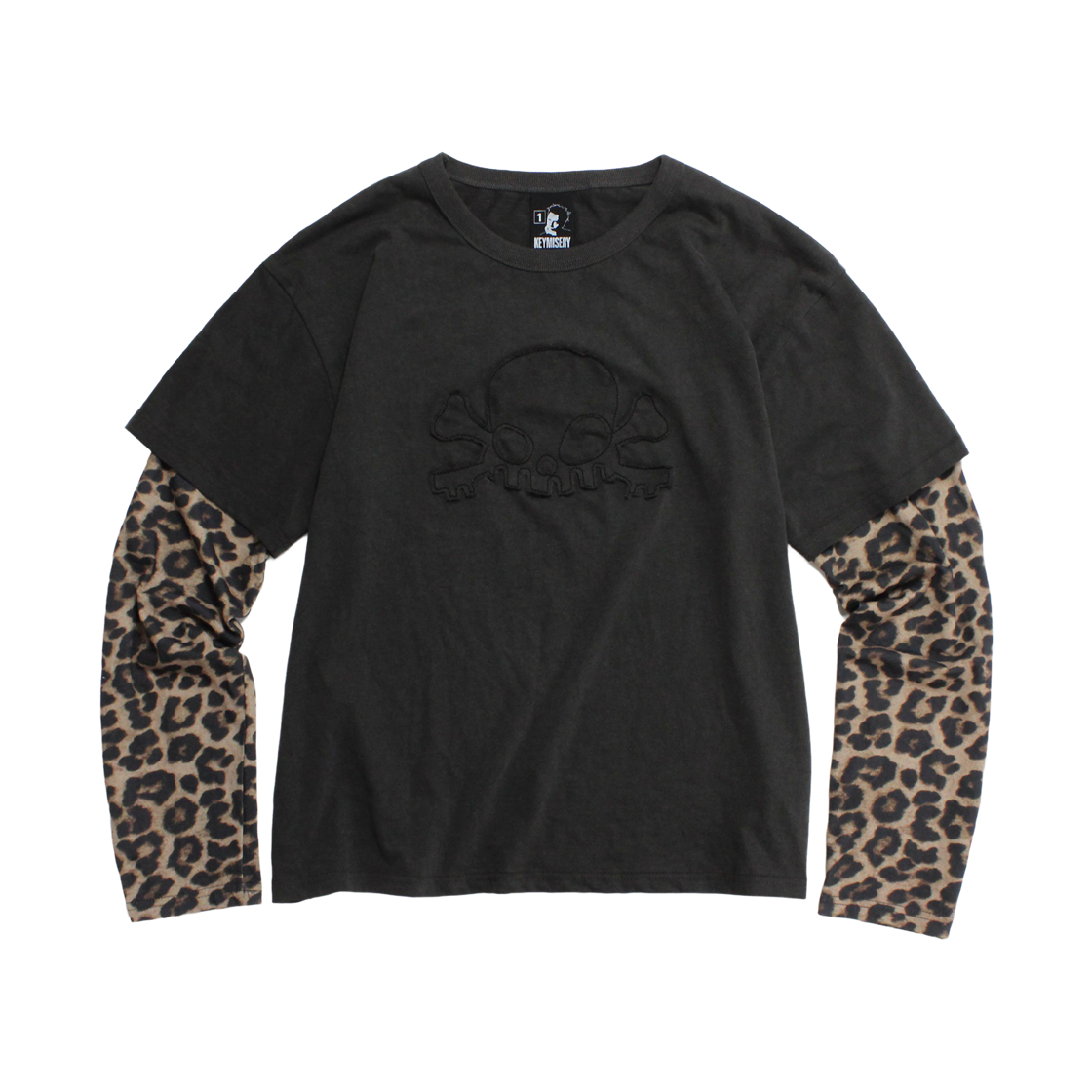 키미저리 레오파드 레이어드 스컬 크롭 티셔츠 차콜(Keymisery Leopard Layered Skull Crop T-Shirt Charcoal)