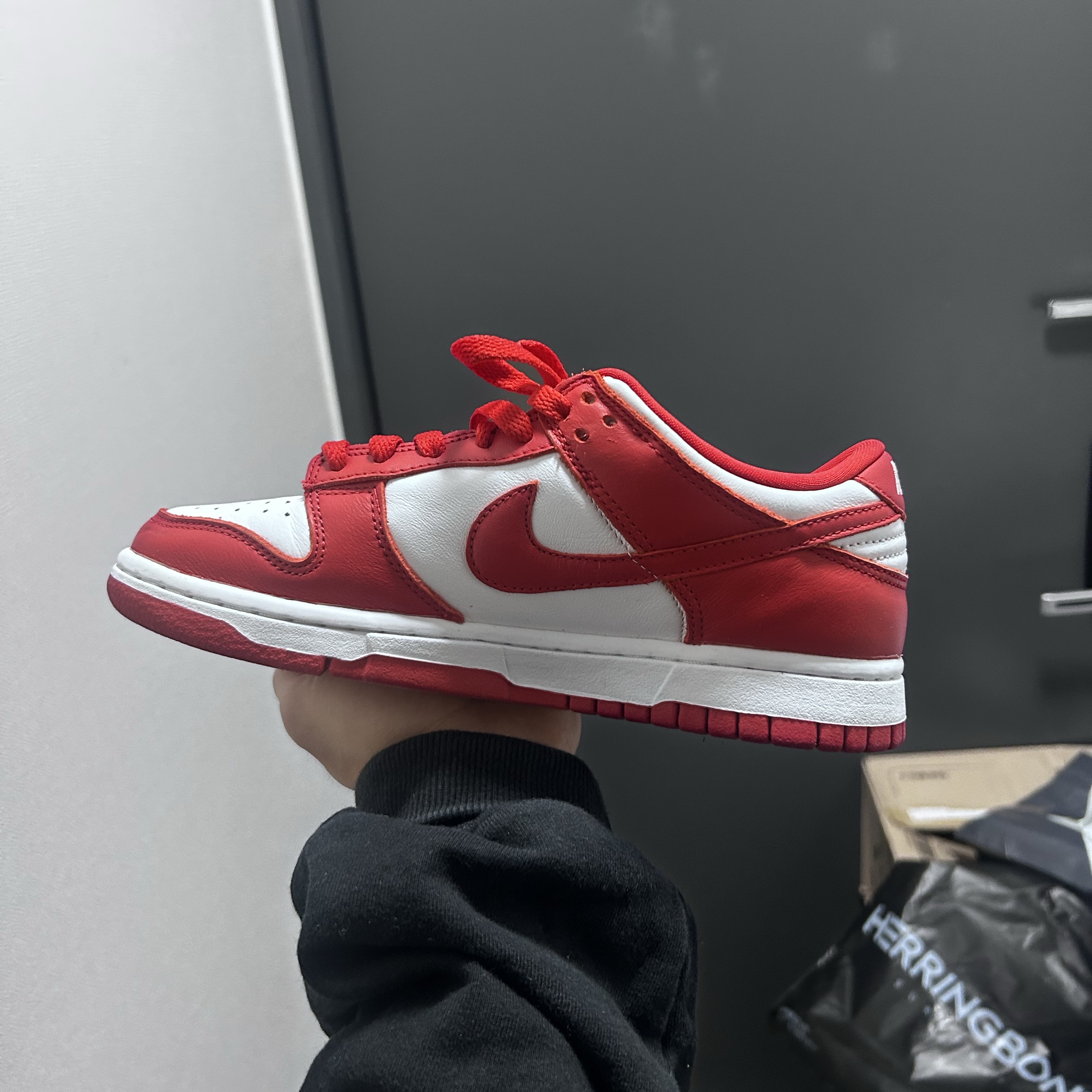 Nike Dunk Low SP White and University Red 2023 착용 스타일