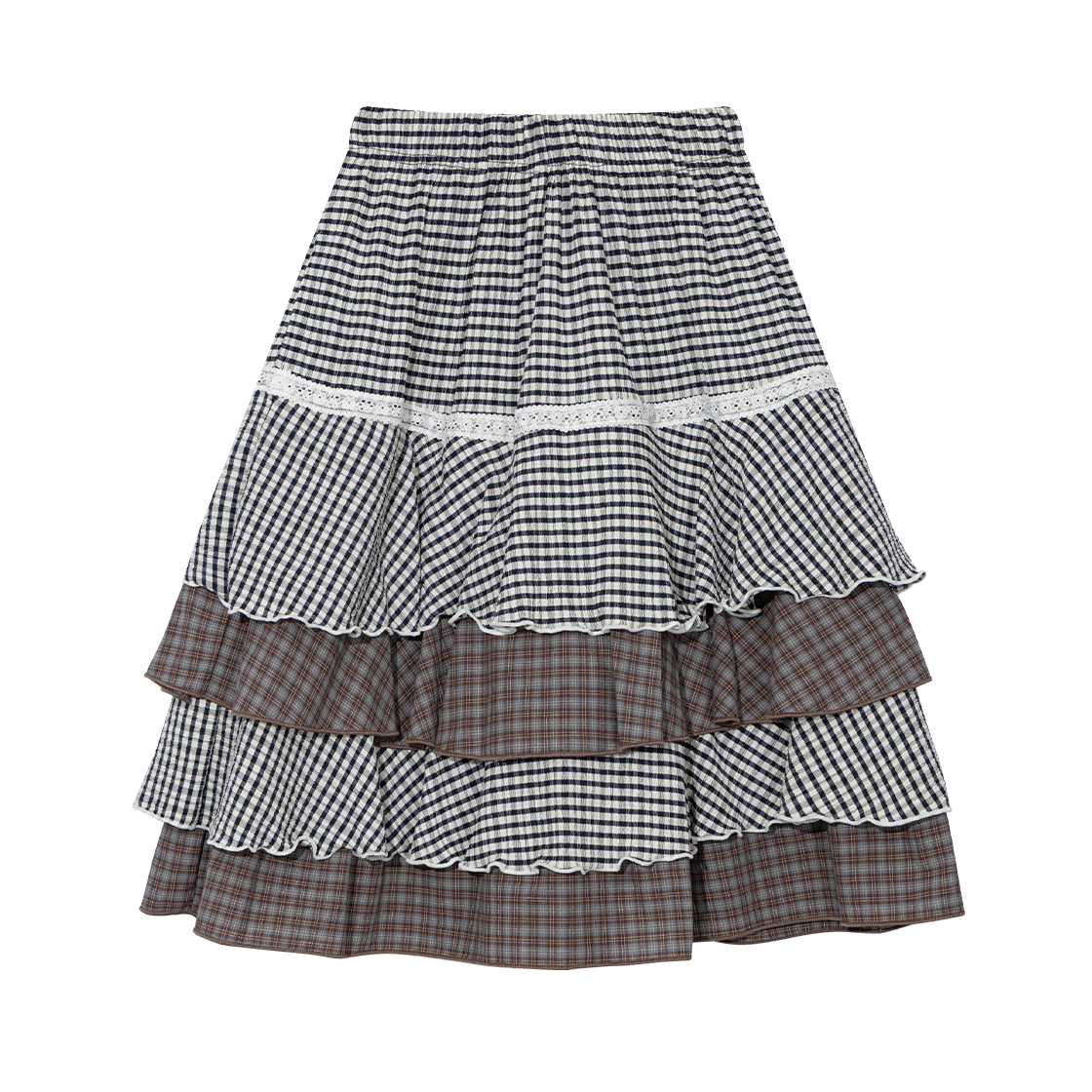 어글리쉐도우 캉캉 체커드 믹스 스커트 네이비(UGLYSHADOW Cancan Checkered Mix Skirt Navy) - 2