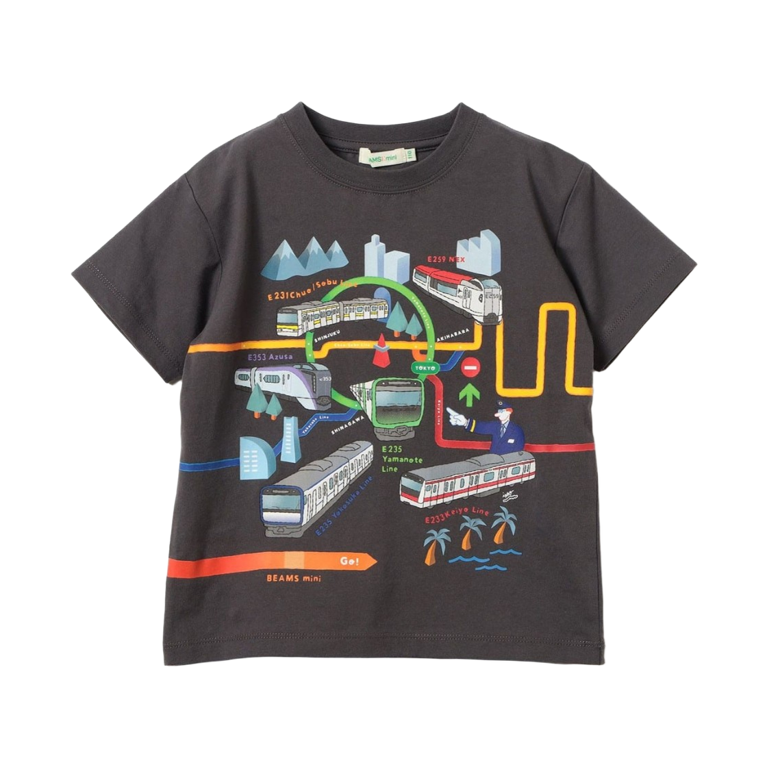 45-08-0073-443 (Kids) Beams Mini x Hitohisa Isogai JR Conventional Line T-shirt Charcoal