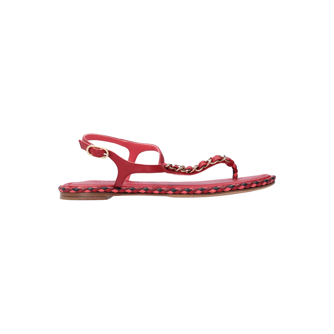 ITKVLLA334QT Chanel Red Lambskin Braided T-Strap Sandals