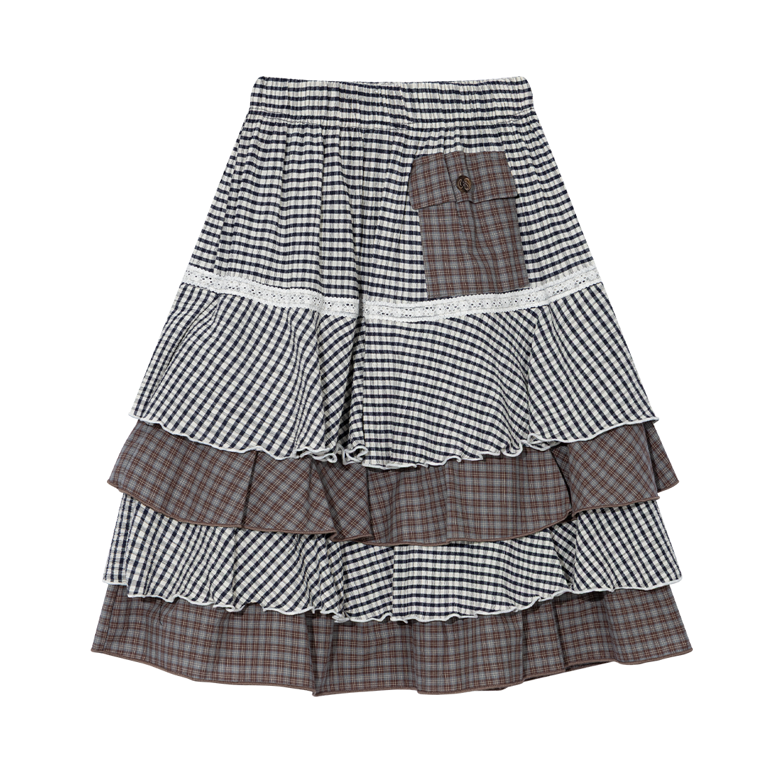 어글리쉐도우 캉캉 체커드 믹스 스커트 네이비(UGLYSHADOW Cancan Checkered Mix Skirt Navy)