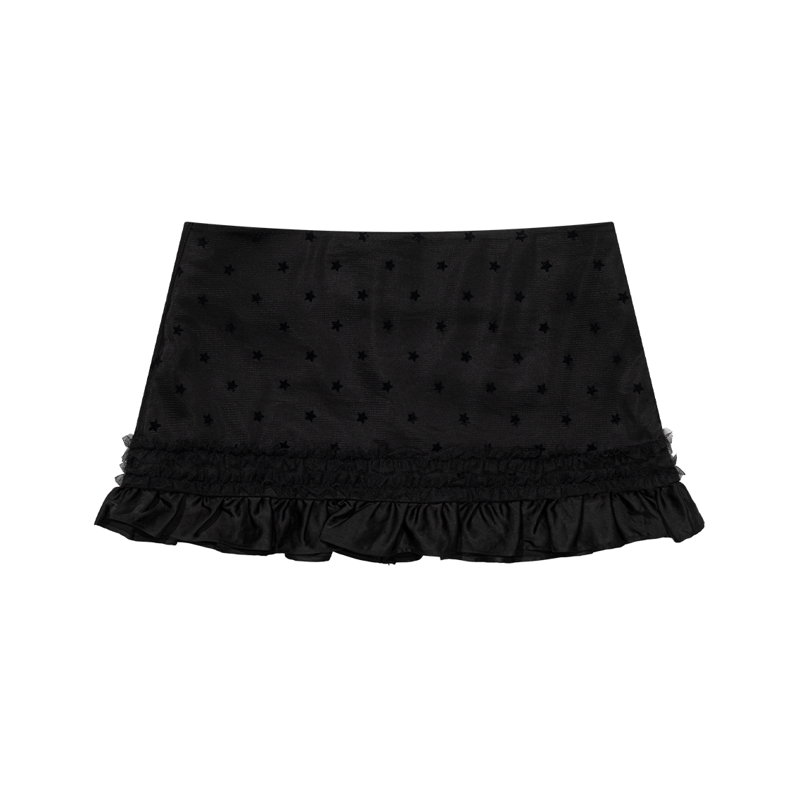 어글리쉐도우 매쉬 스타 러플 미니 스커트 블랙(UGLYSHADOW Mesh Star Ruffle Mini Skirt Black)