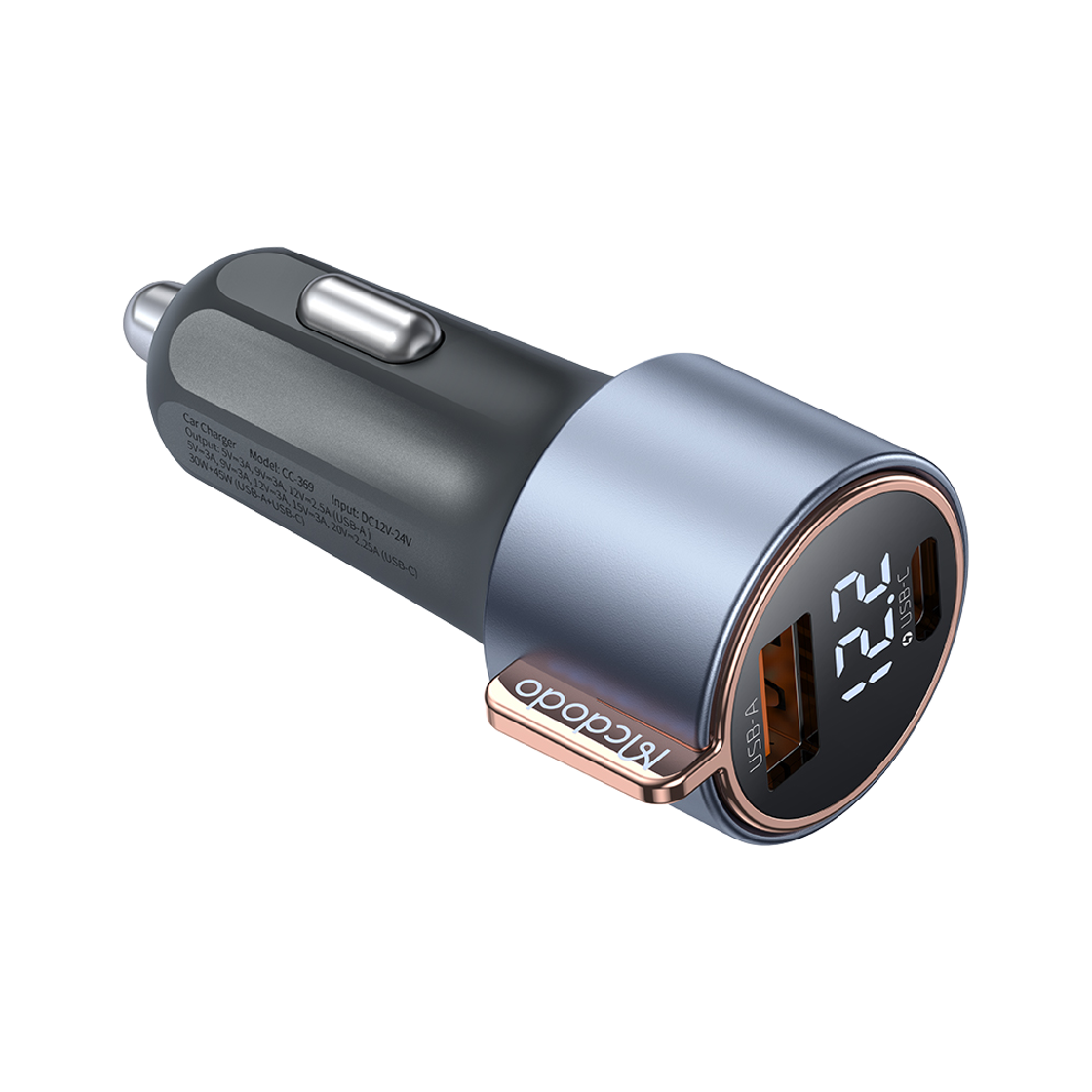 맥도도 75W 디스플레이 2포트 차량용 고속충전기 C타입+USB-A타입 CC369(Mcdodo PD 75W USB-C + USB-A Car Charger CC369) - 4