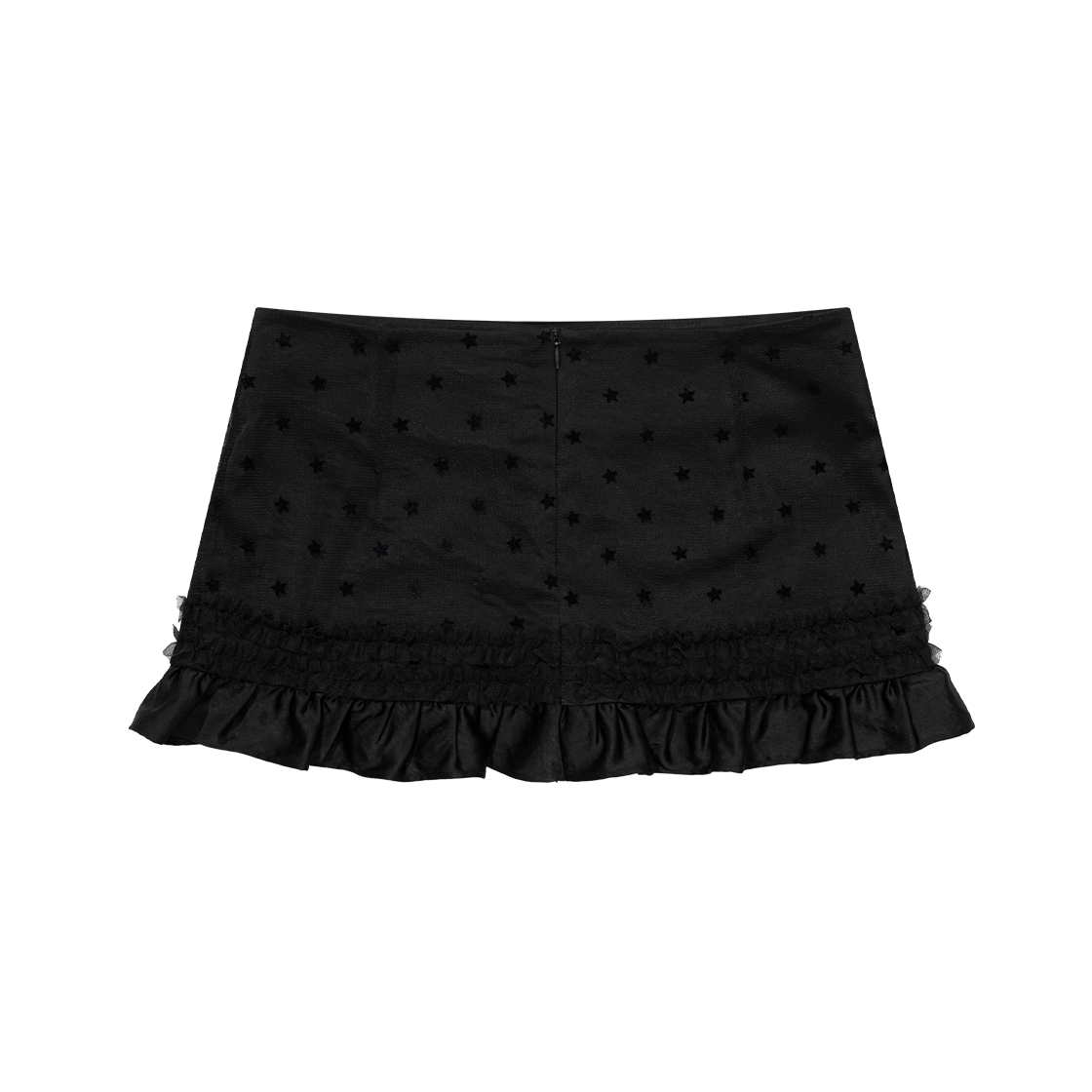 어글리쉐도우 매쉬 스타 러플 미니 스커트 블랙(UGLYSHADOW Mesh Star Ruffle Mini Skirt Black) - 2