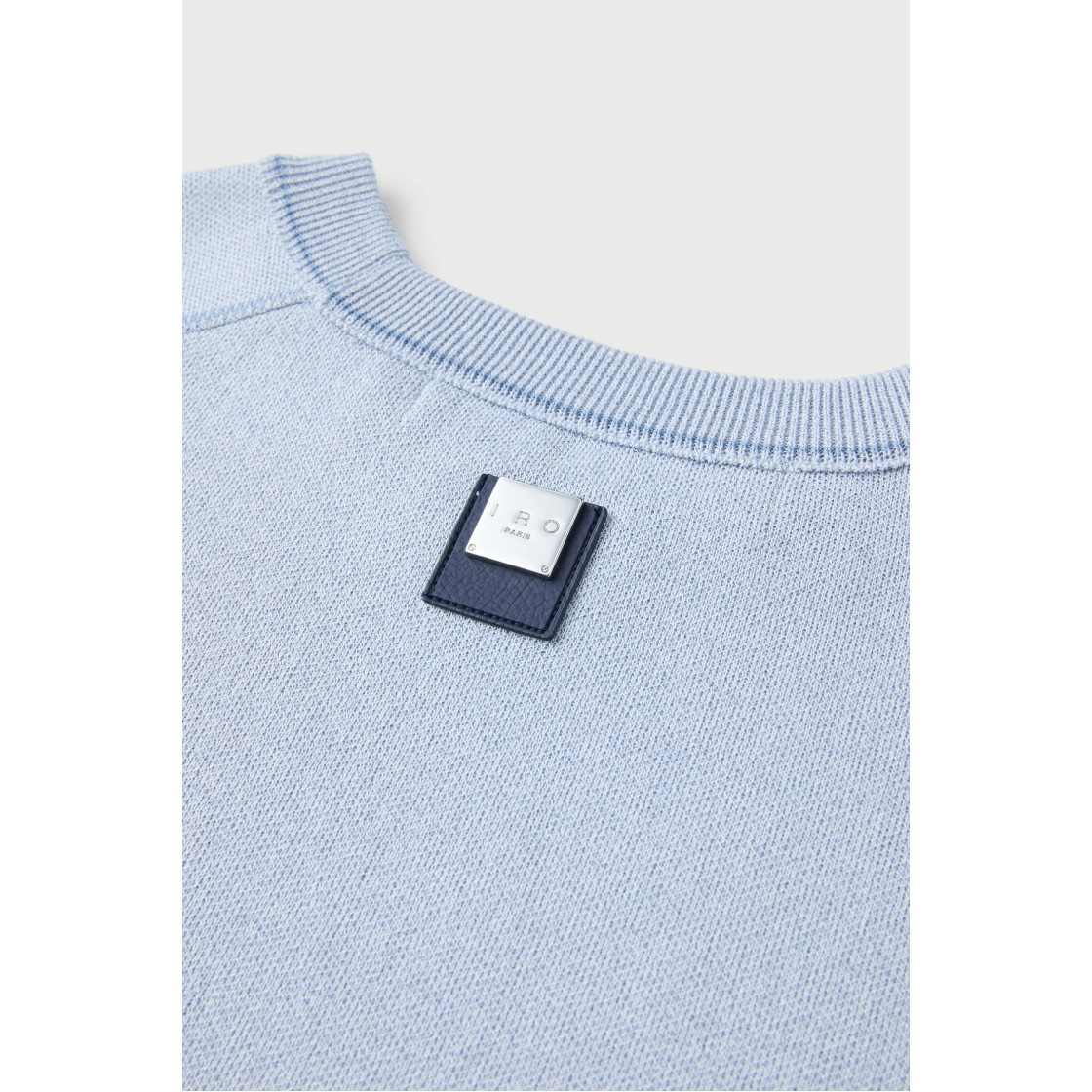 이로 라코르 반팔 강연 자수 배색 라운드넥 스웨터 라이트 블루(Iro Raccord Short Sleeve Twisted Yarn Embroidery Contrast Round Neck Sweater Light Blue) - 6