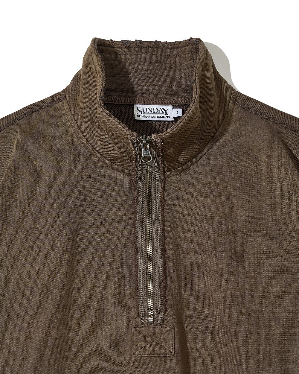 선데이세레머니 빈티지 하이넥 하프 집업 - 카키 브라운(Sunday Ceremony Vintage High Neck Half Zip-Up - Khaki Brown) - 3