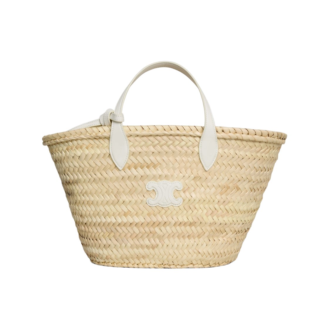 L104F3E95-01BC Celine Teen Triomphe Panier in Palm Leaves and Calfskin White