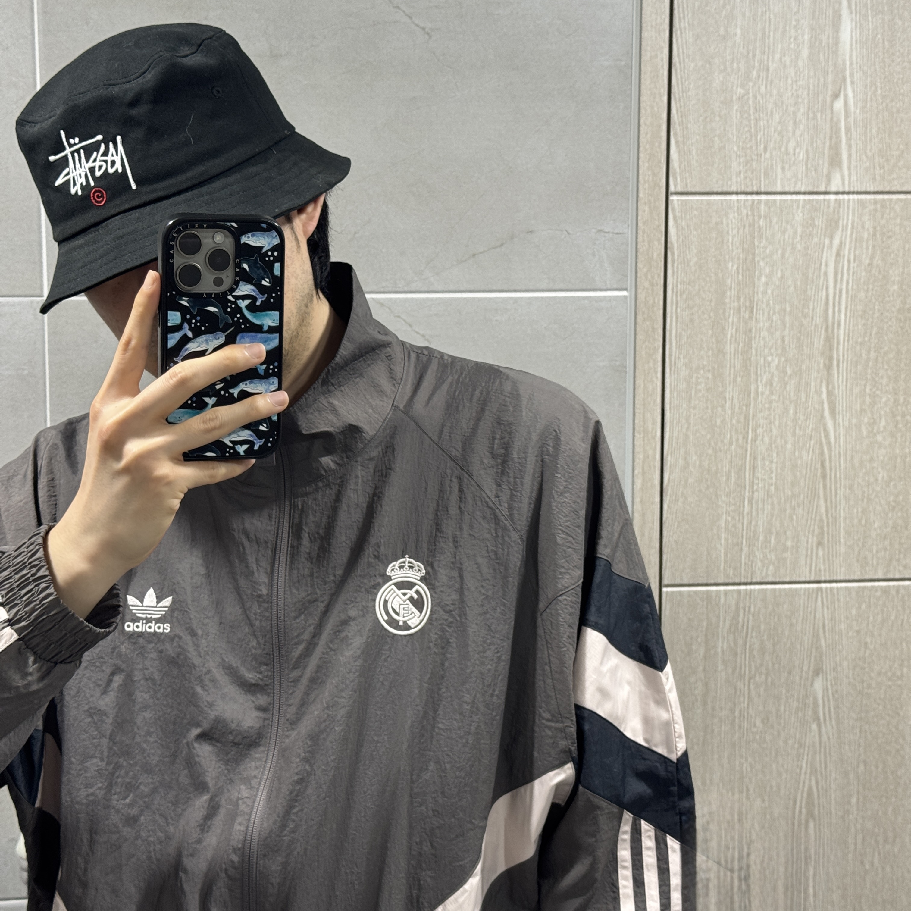 Adidas Real Madrid Originals Track Top Charcoal Grey - KR Sizing 착용 스타일