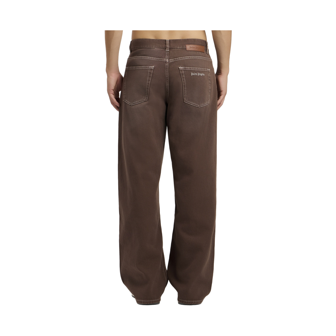 팜엔젤스 클래식 로고 데님 5 포켓 - 브라운 오프 화이트(Palm Angels Classic Logo Denim 5 Pockets - Brown Off White) - 4