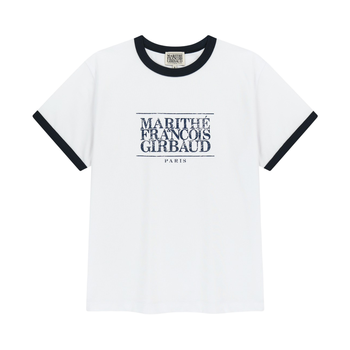 마리떼 프랑소와 저버 에어로쿨 크랙 클래식 로고 링거 티셔츠 화이트(Marithe Francois Girbaud Aerocool Crack Classic Logo Ringer T-Shirt White)