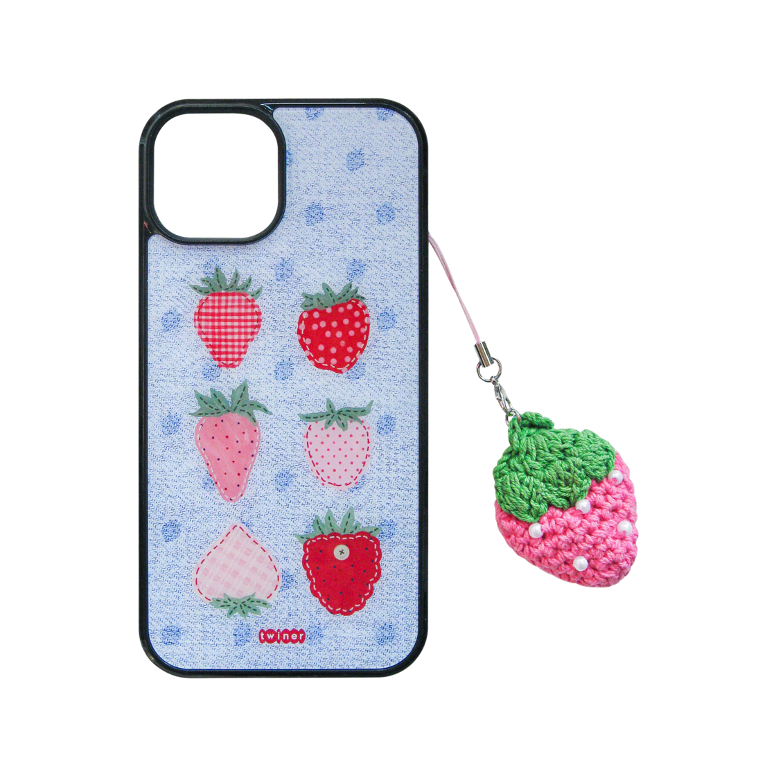 트위너 스트로베리진 폰케이스 + 키링세트 (글라스)(Twiner (SET) Strawberry jeans phone case (Glass)) - 1