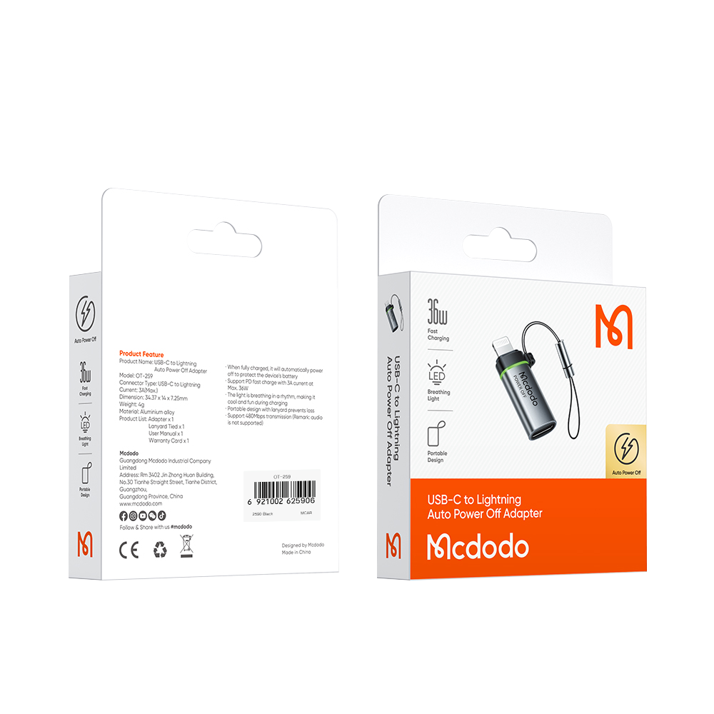 맥도도 자동전류차단 C타입 to 8핀 젠더 OT259(Mcdodo Power Off Type-C to Lightning Adapter OT259) - 4