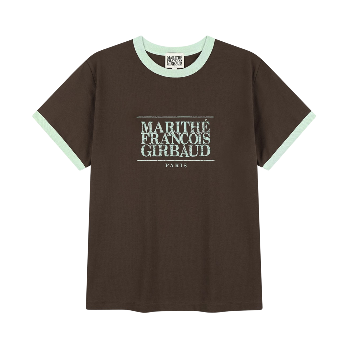 마리떼 프랑소와 저버 에어로풀 크랙 클래식 로고 링거 티셔츠 브라운(Marithe Francois Girbaud Aerocool Crack Classic Logo Ringer T-Shirt Brown)