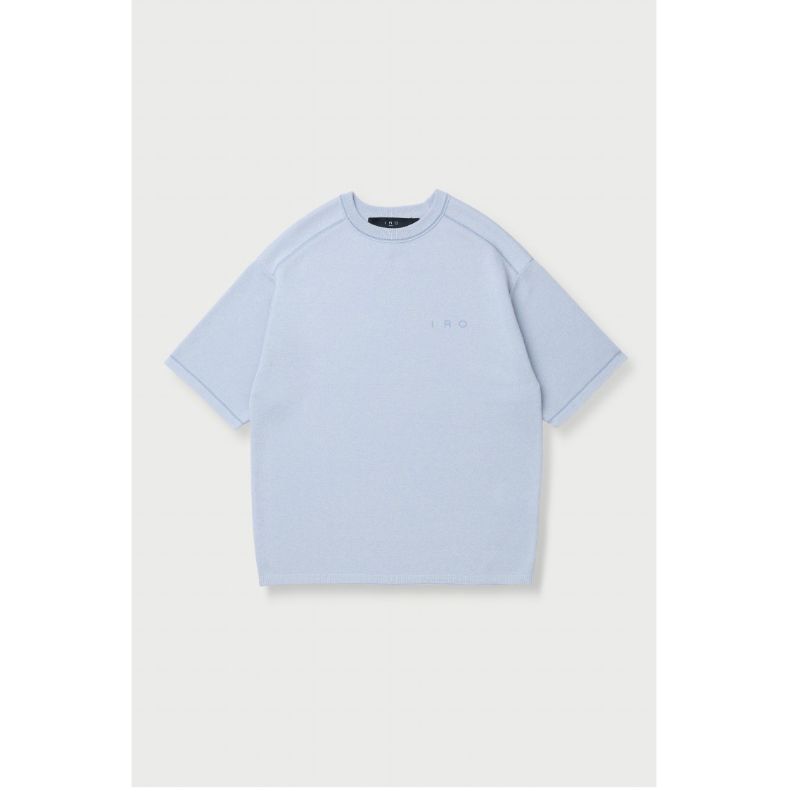 이로 라코르 반팔 강연 자수 배색 라운드넥 스웨터 라이트 블루(Iro Raccord Short Sleeve Twisted Yarn Embroidery Contrast Round Neck Sweater Light Blue) - 2