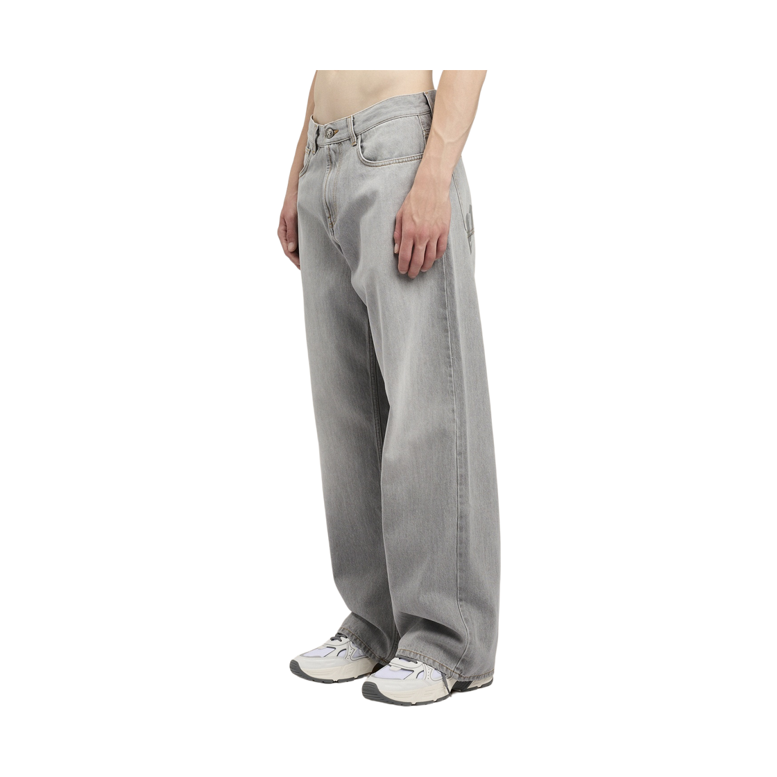 팜엔젤스 WW 커브드 로고 루즈 5 포켓 - 오프 화이트 오프 화이트(Palm Angels Ww Curved Logo Loose 5 Pocket - Off White) - 3