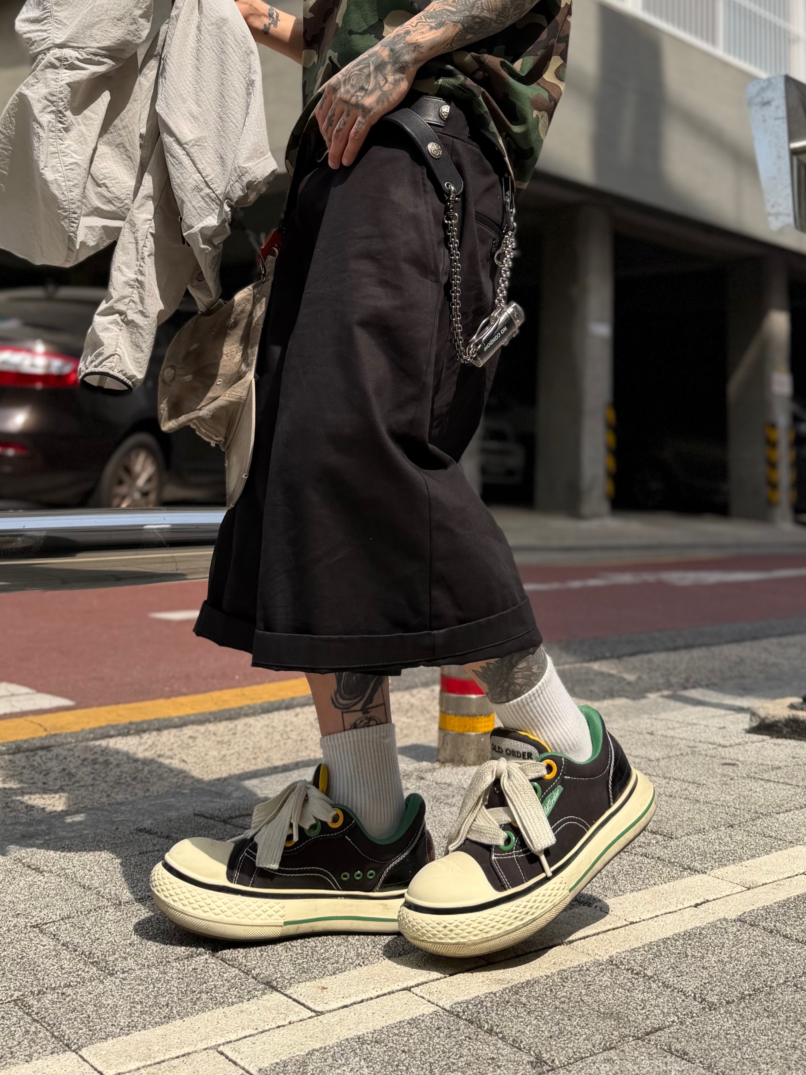 Anti Social Social Club x Dickies Work Shorts Black, Old Order Big Head Canvas Black 착용 스타일 - 7