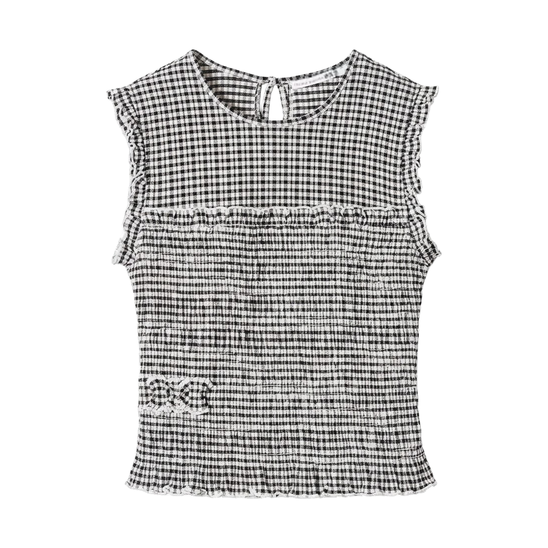 (W) 유니클로 x 세실리에 반센 셔링 슬리브리스 체크 탑 오프 화이트((W) Uniqlo x Cecilie Bahnsen Shirring Sleeveless Checked Top Off White) - 1