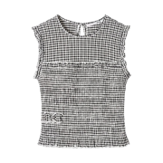 (W) Uniqlo x Cecilie Bahnsen Shirring Sleeveless Checked Top Off White
