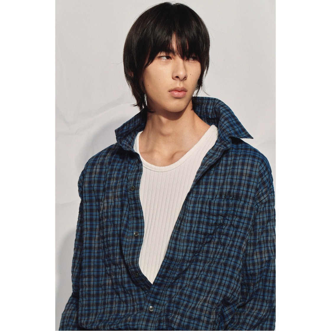 이로 카덴스 체크 시어 다잉 긴팔 셔츠 블루(Iro Cadence Check Sheer Dyed Long Sleeve Shirt Blue) - 2
