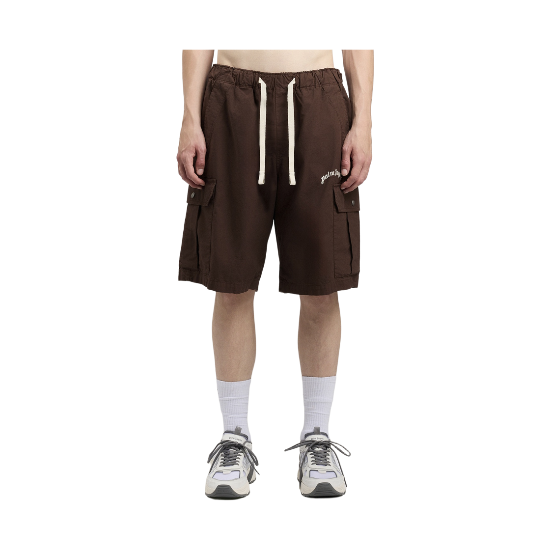 팜엔젤스 커브드 로고 루즈 카고 쇼츠 - 브라운 오프 화이트(Palm Angels Curved Logo Loose Cargo Shorts - Brown Off White) - 2