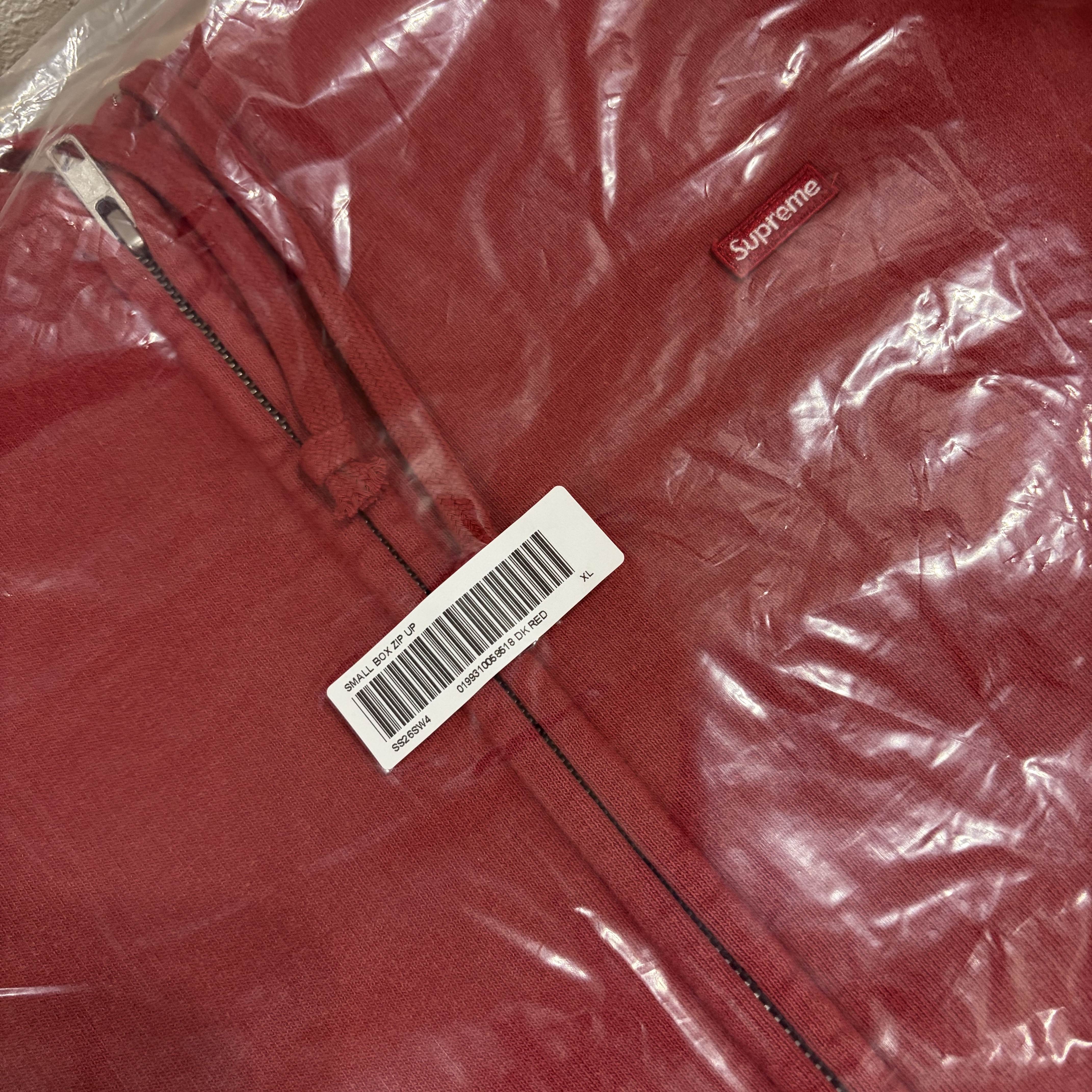 Supreme Small Box Zip Up Hooded Sweatshirt Dark Red - 26SS 착용 스타일