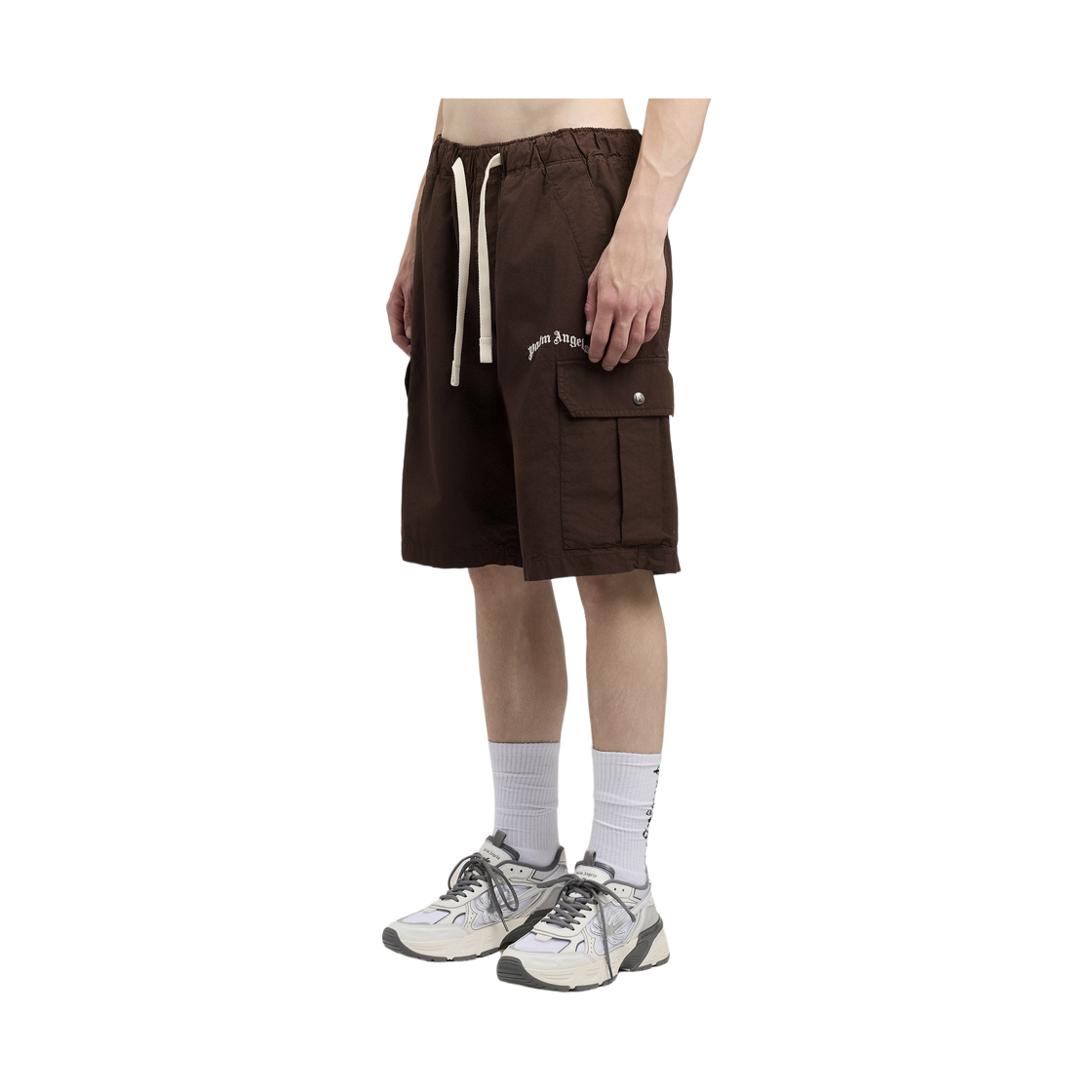 팜엔젤스 커브드 로고 루즈 카고 쇼츠 - 브라운 오프 화이트(Palm Angels Curved Logo Loose Cargo Shorts - Brown Off White) - 3