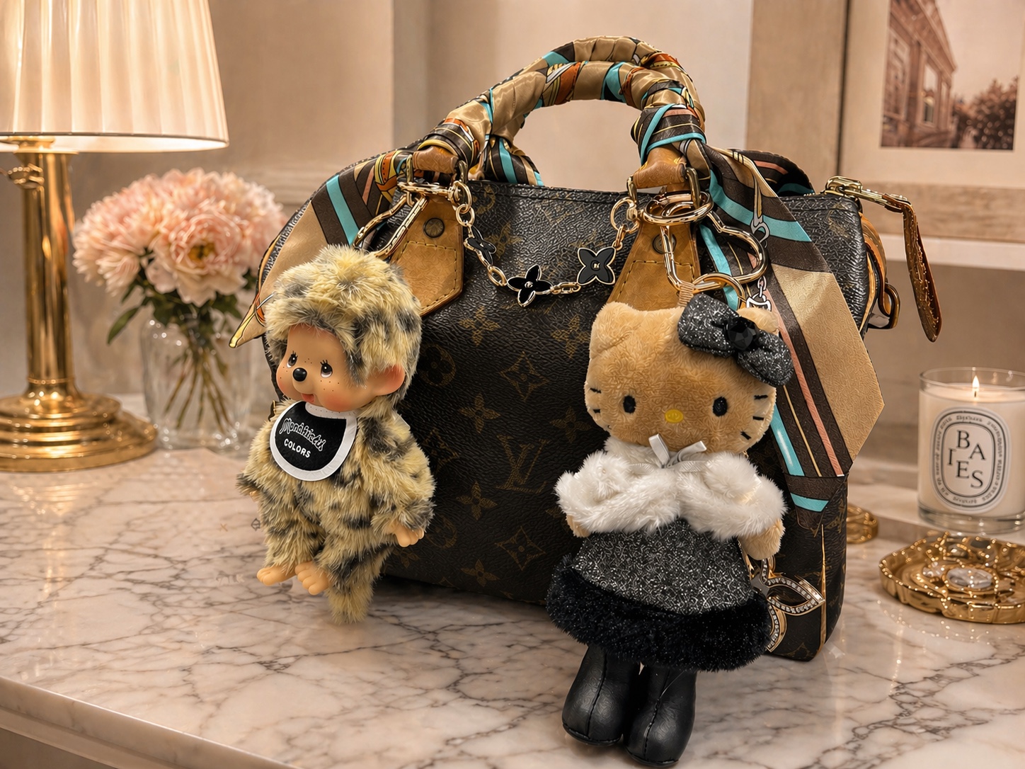 Monchhichi Colors Keychain Leopard Print 착용 스타일
