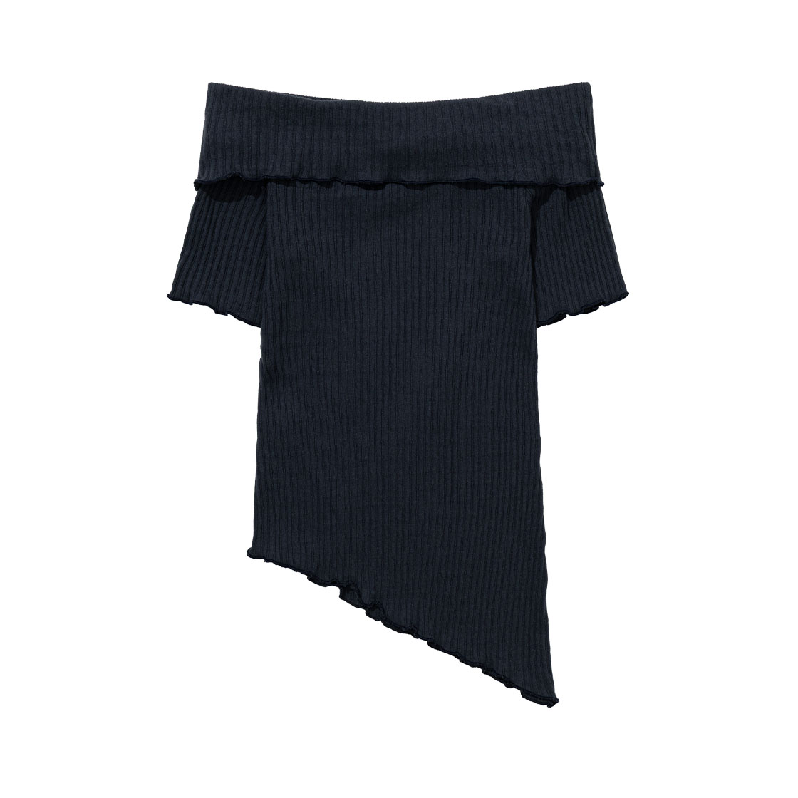 어글리쉐도우 어시메트릭 립 오프숄더 티 네이비(UGLYSHADOW Asymmetric Rib Off-Shoulder Tee Navy) - 2