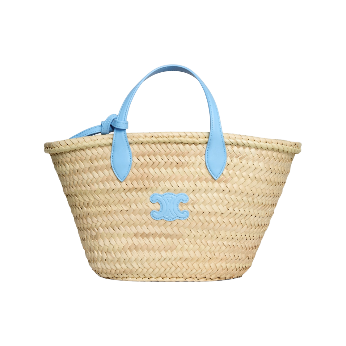 L104F3E95-07SB Celine Teen Triomphe Panier in Palm Leaves and Calfskin Sky Blue