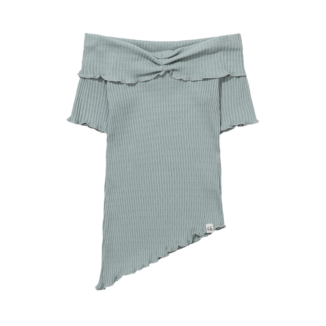 MID075 UGLYSHADOW Asymmetric Rib Off-Shoulder Tee Mint