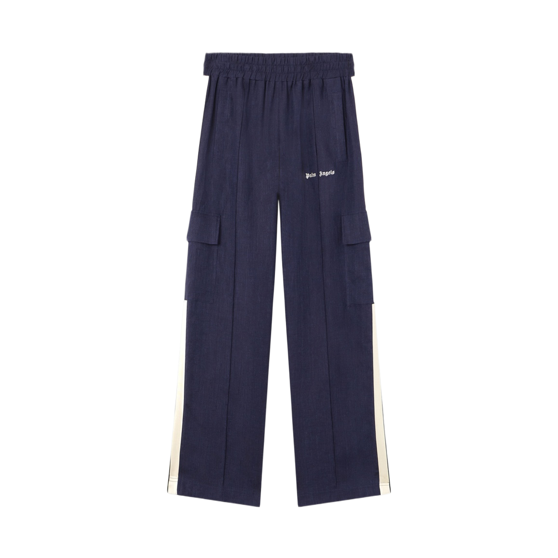 팜엔젤스 클래식 로고 린넨 트랙 팬츠 - 네이비 블루 오프 화이트(Palm Angels Classic Logo Linen Track Pants - Navy Blue Off White)