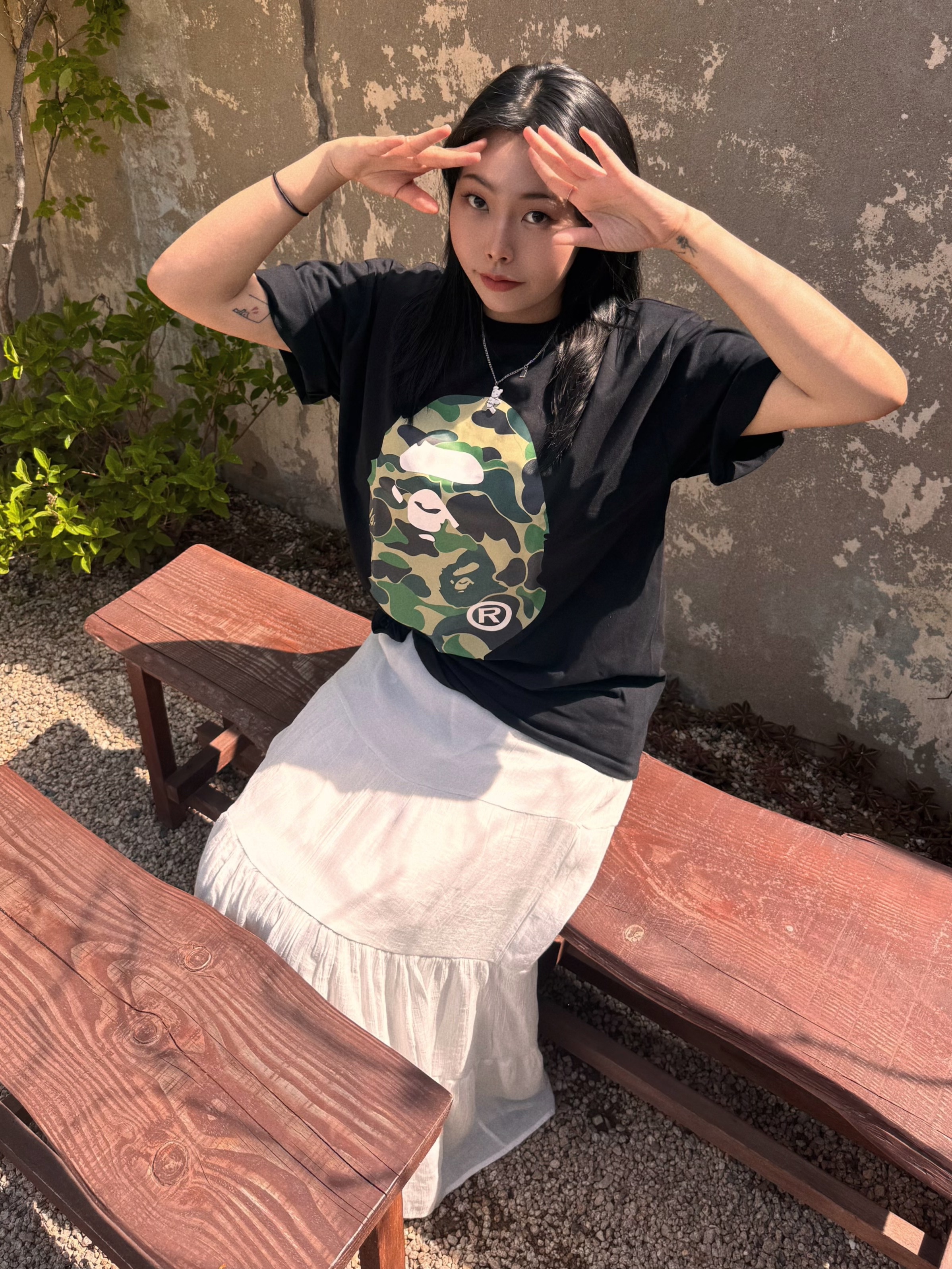 BAPE ABC Camo Big Ape Head T-Shirt Black Green, Heaven by Marc Jacobs Friendship Necklace Set Silver Ox (Set of 2) 착용 스타일 - 2