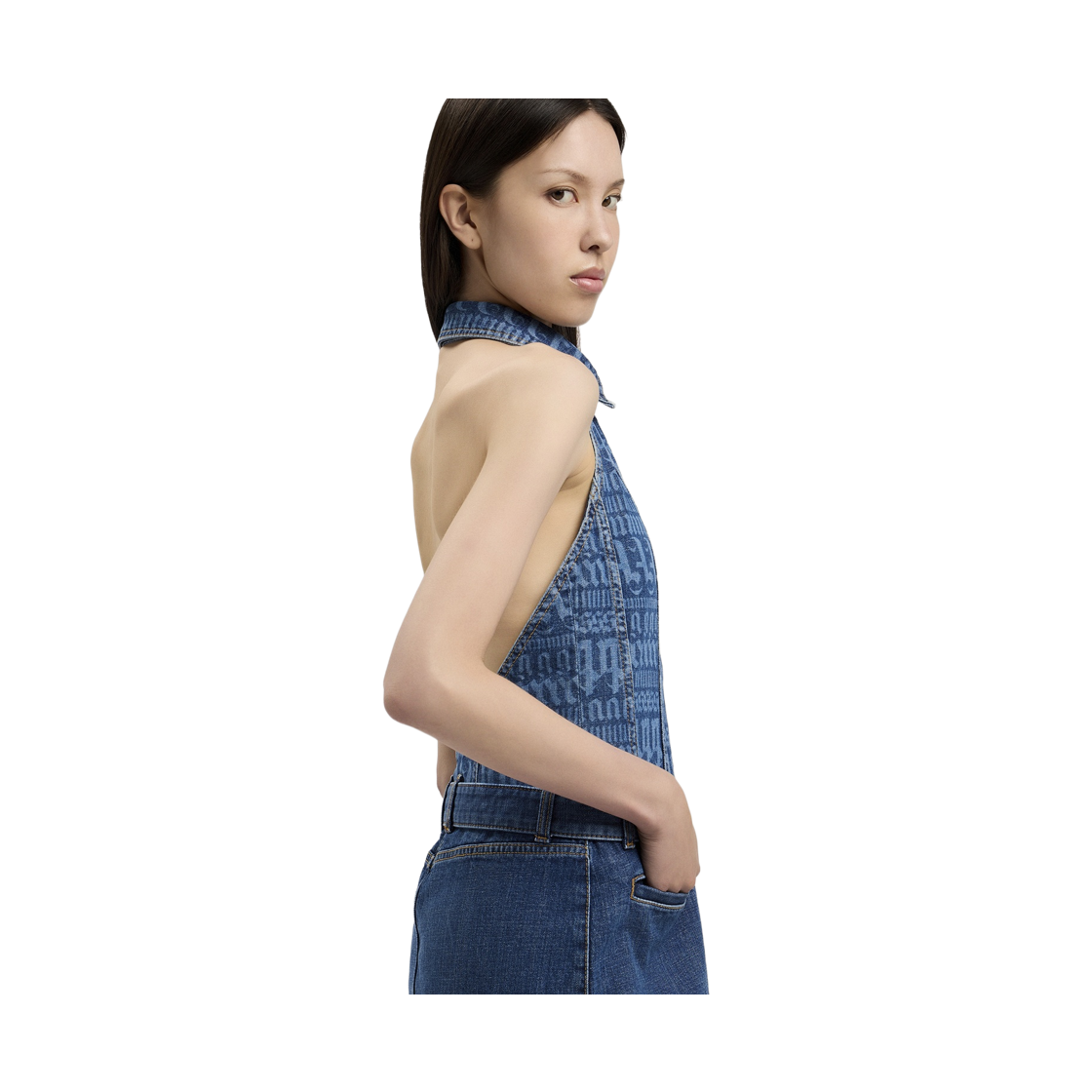 팜엔젤스 LW 올 오버 로고 데님 드레스 - 라이트 블루 오프 화이트(Palm Angels Lw Allover Logo Denim Dress - Light Blue Off White) - 5